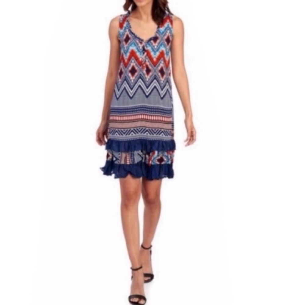 Aztec Ruffle Hem Shift Dress - Picture 5 of 5